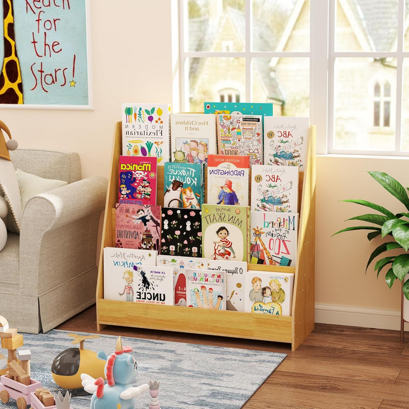 4-Tier Kids Bookshelf Large Capacity Bookcase 80W X