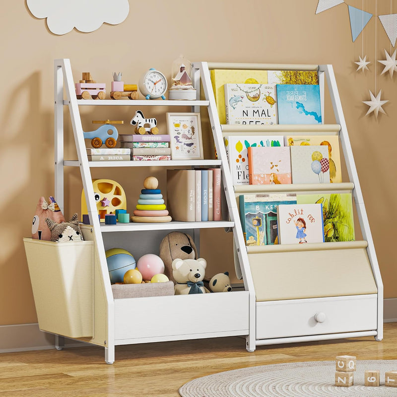 4-Tier Kids Bookshelf Large Capacity Bookcase 80W X