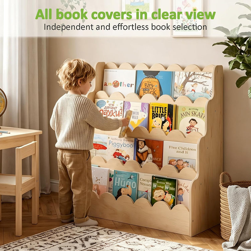 4-Tier Kids Bookshelf Large Capacity Bookcase 80W X