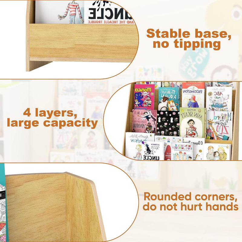 4-Tier Kids Bookshelf Large Capacity Bookcase 80W X
