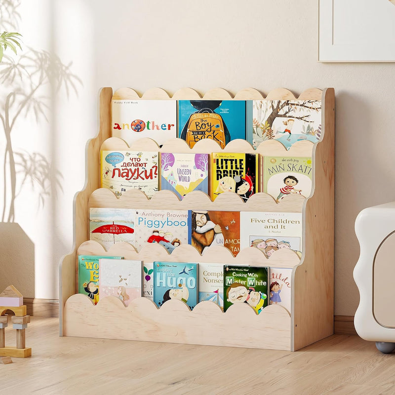 4-Tier Kids Bookshelf Large Capacity Bookcase 80W X
