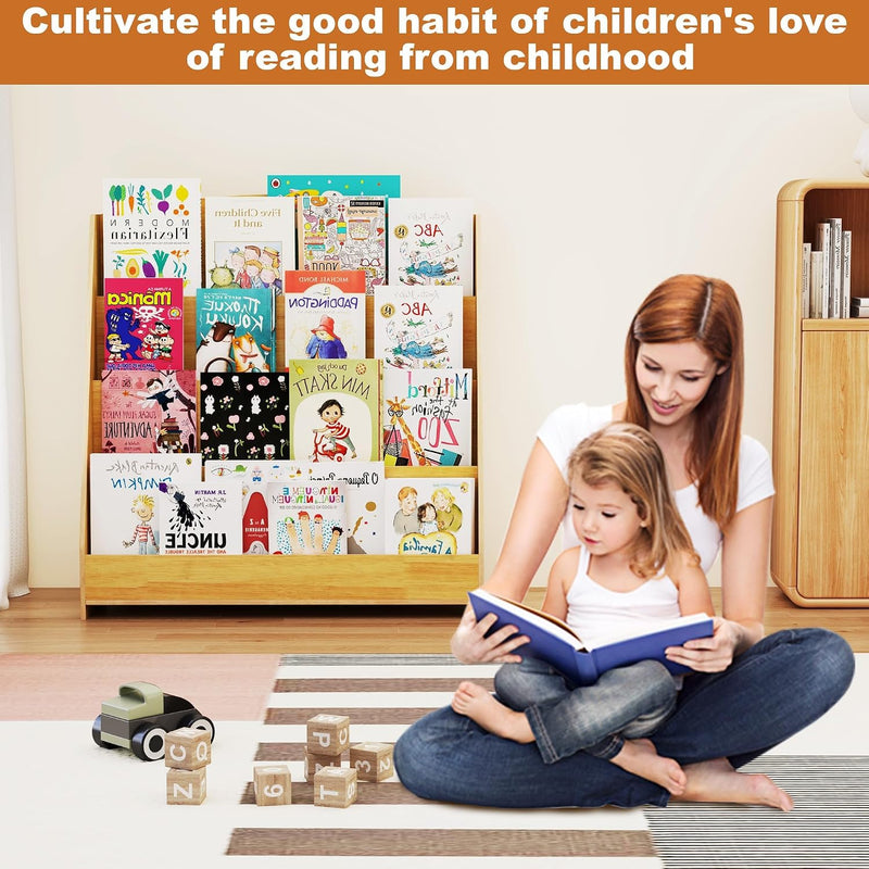 4-Tier Kids Bookshelf Large Capacity Bookcase