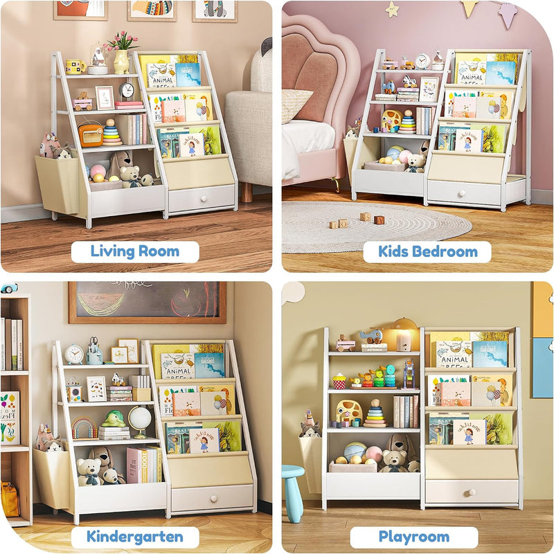 4-Tier Kids Bookshelf Large Capacity Bookcase 80W X