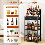 4-Tier Liquor Cabinet with Wheels Wine Rack Freestanding
