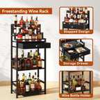 4-Tier Liquor Cabinet with Wheels Wine Rack Freestanding