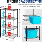 4-Tier Metal Shelving Unit with 4 Hooks Height