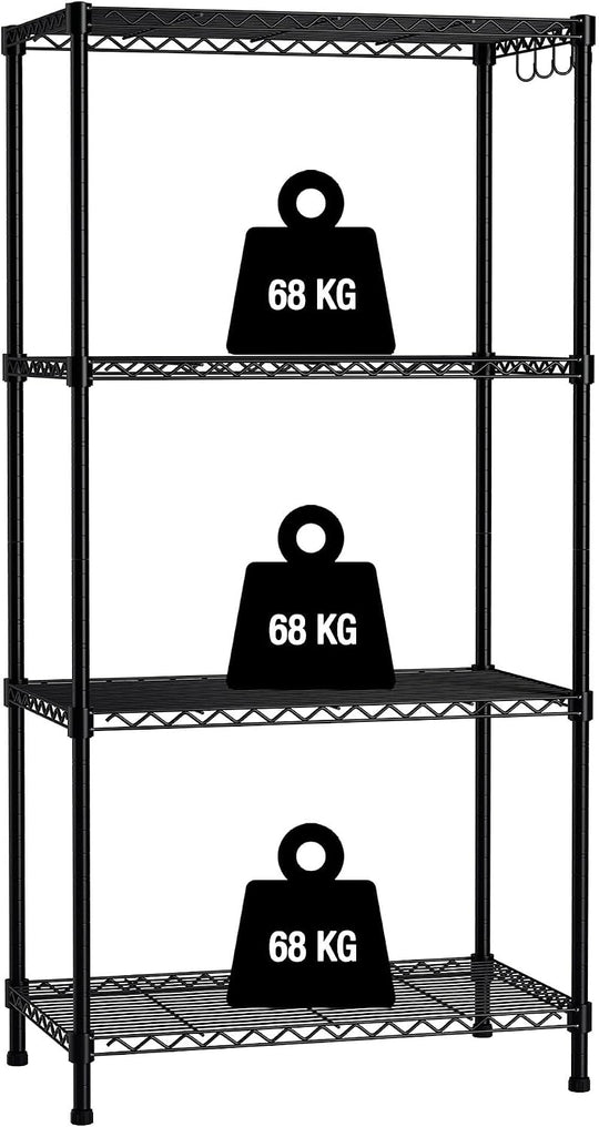 4-Tier Metal Storage Shelving Unit with Hooks