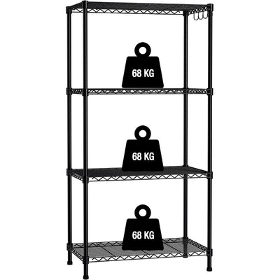 4-Tier Metal Storage Shelving Unit with Hooks