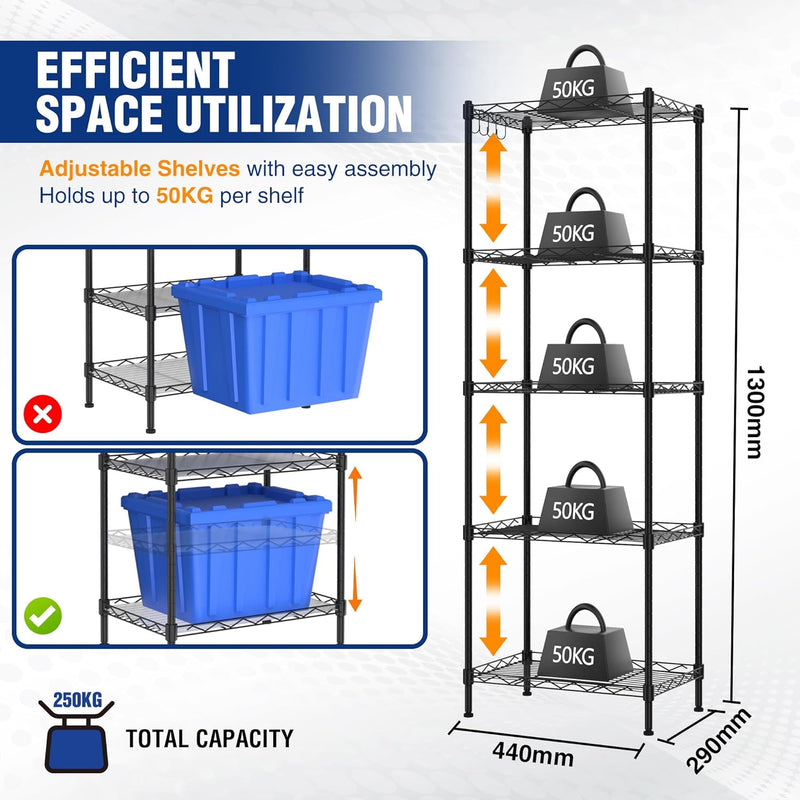 4-Tier Metal Storage Shelving Unit with Hooks