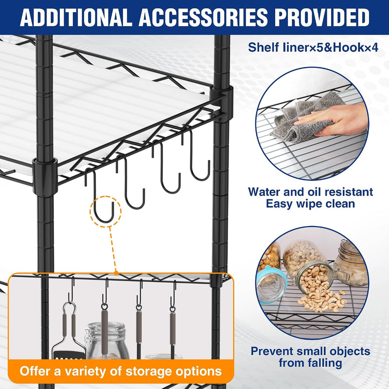 4-Tier Metal Storage Shelving Unit with Hooks