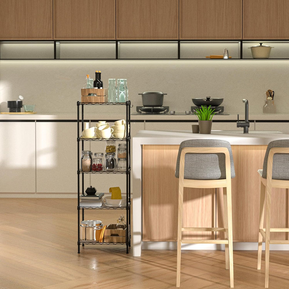 4-Tier Metal Storage Shelving Unit with Hooks