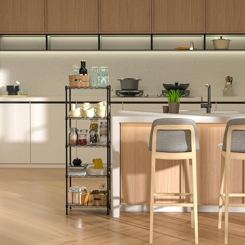 4-Tier Metal Storage Shelving Unit with Hooks