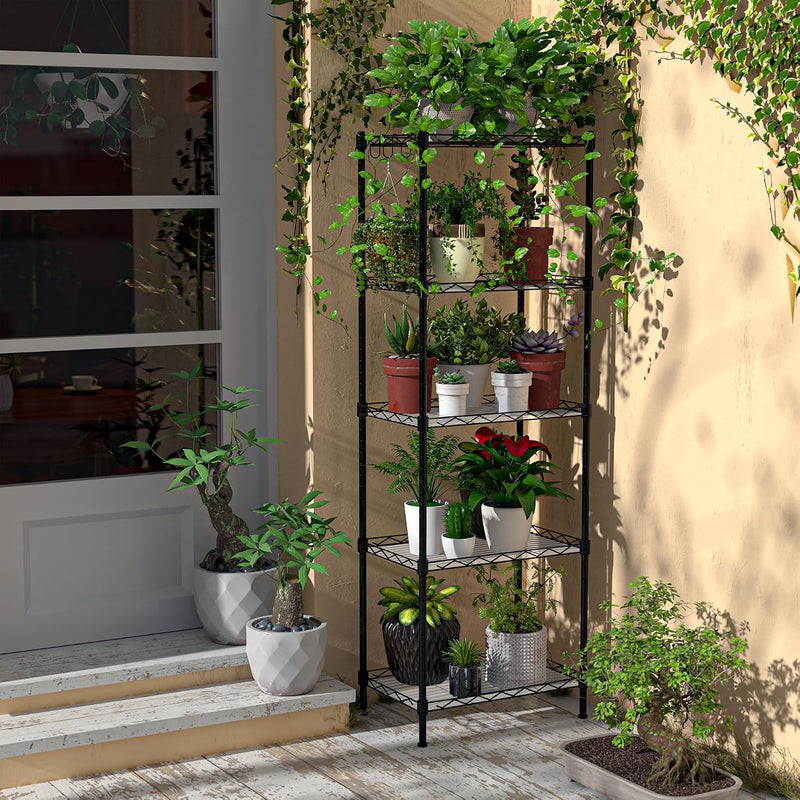 4-Tier Metal Storage Shelving Unit with Hooks