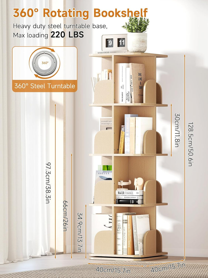 4-Tier Removable Rotating Bookshelf