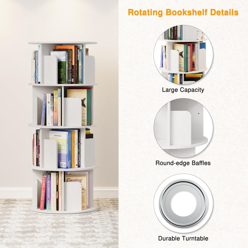 4 Tier Rotating Bookshelf 360 Display Spinning Bookcase