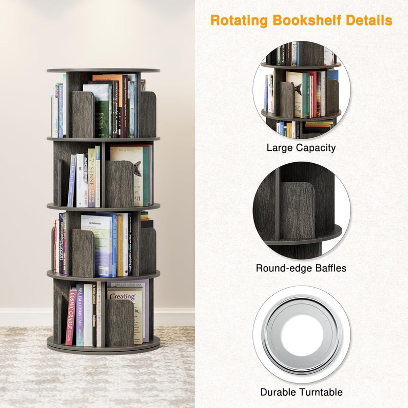 4 Tier Rotating Bookshelf 360 Display Spinning Bookcase