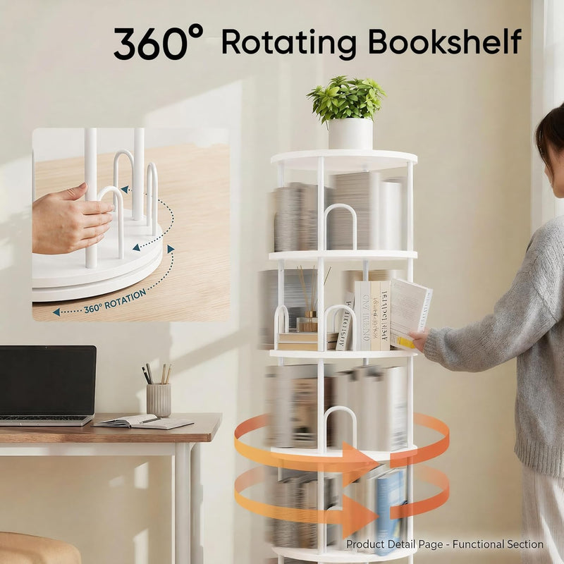 4 Tier Rotating Bookshelf Display Corner Book Shelf