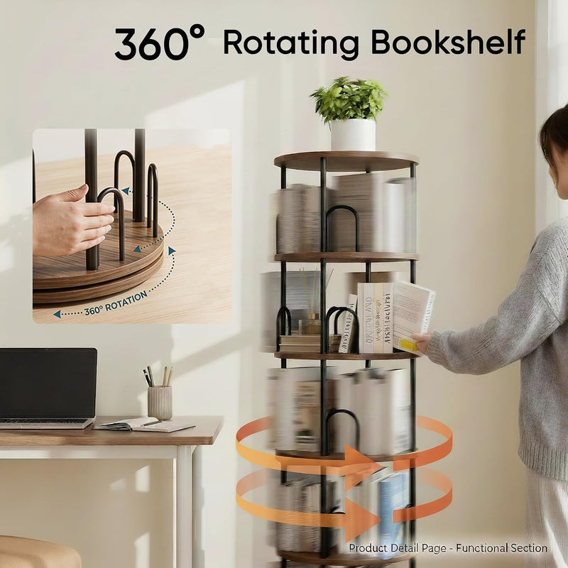 4 Tier Rotating Bookshelf Display Corner Book Shelf