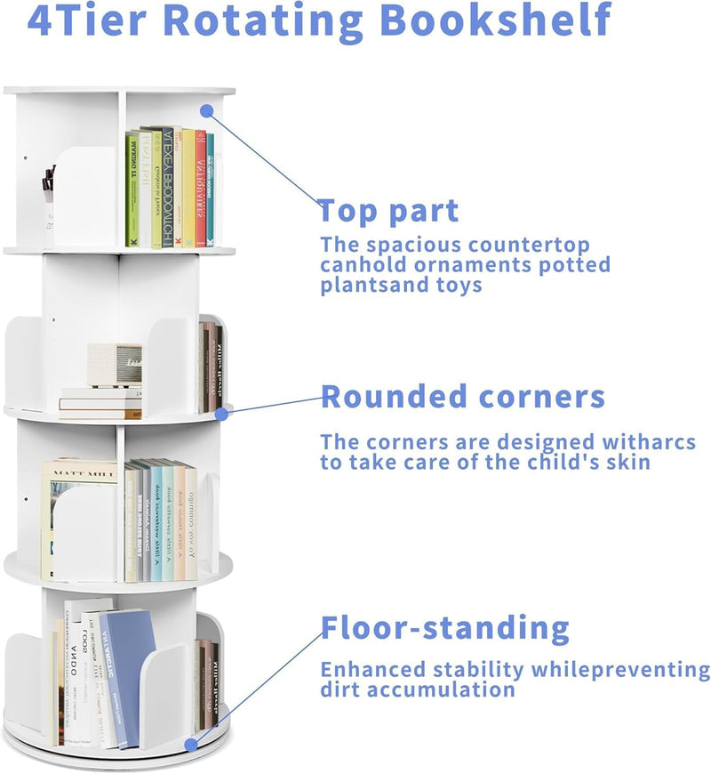 4 Tier Rotating Bookshelf Spinning Kids Floor Standing