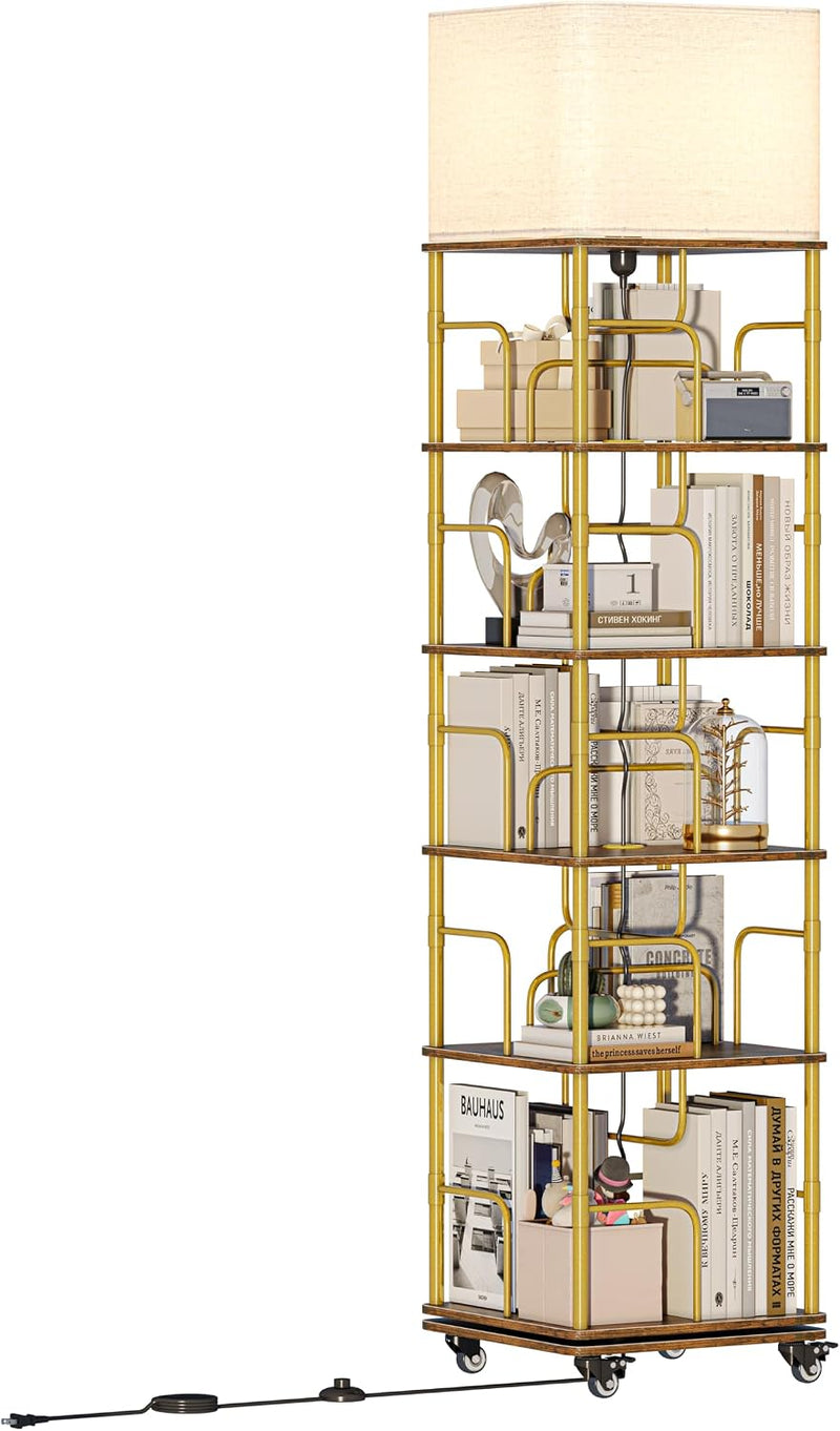 4-Tier Rotating Bookshelf Storage Rack Oak Colour