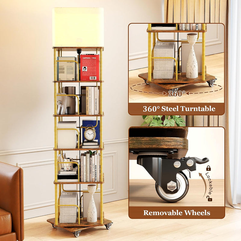 4-Tier Rotating Bookshelf Storage Rack Oak Colour