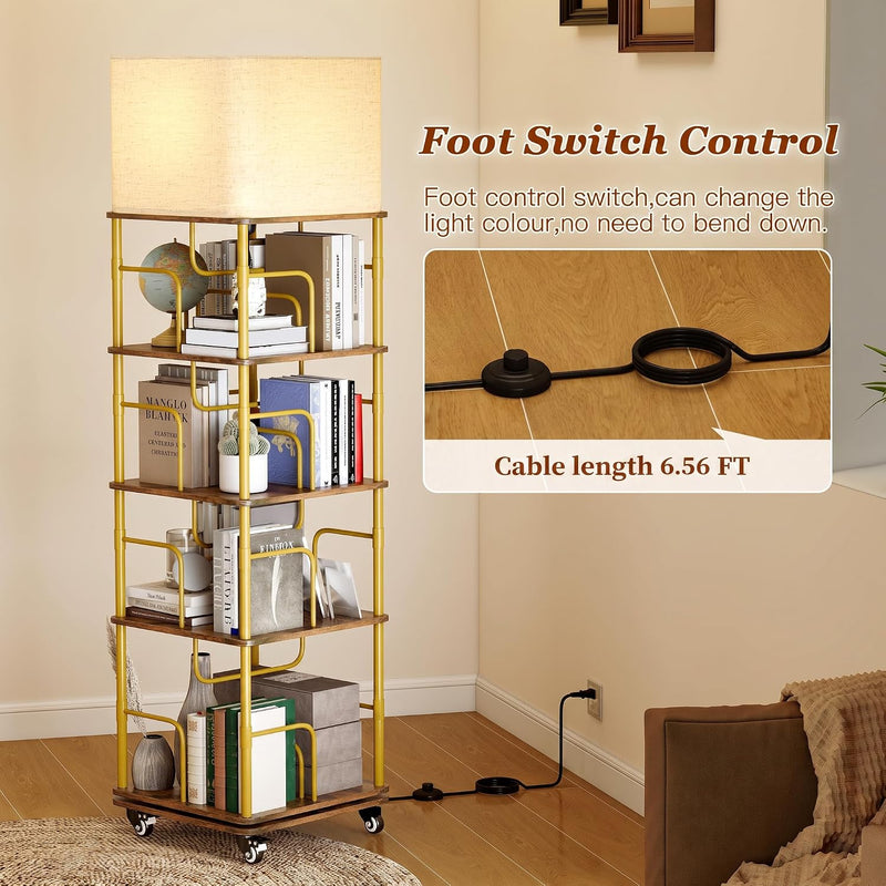 4-Tier Rotating Bookshelf Storage Rack Oak Colour
