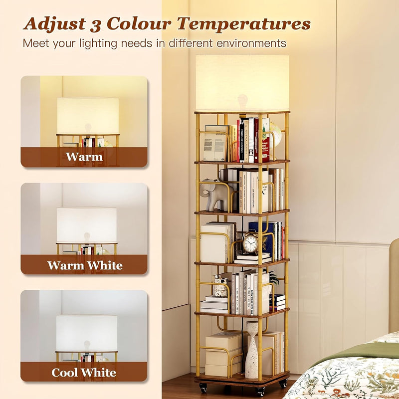 4-Tier Rotating Bookshelf Storage Rack Oak Colour