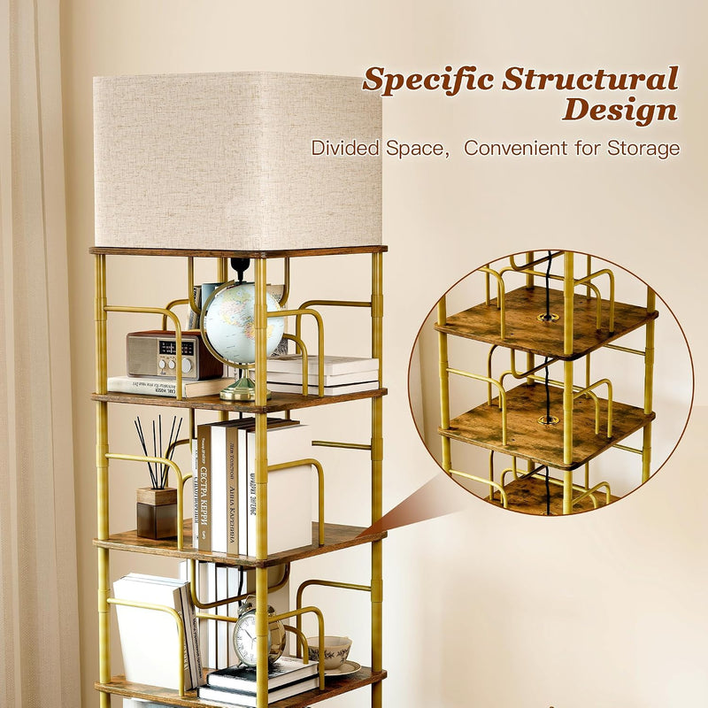 4-Tier Rotating Bookshelf Storage Rack Oak Colour