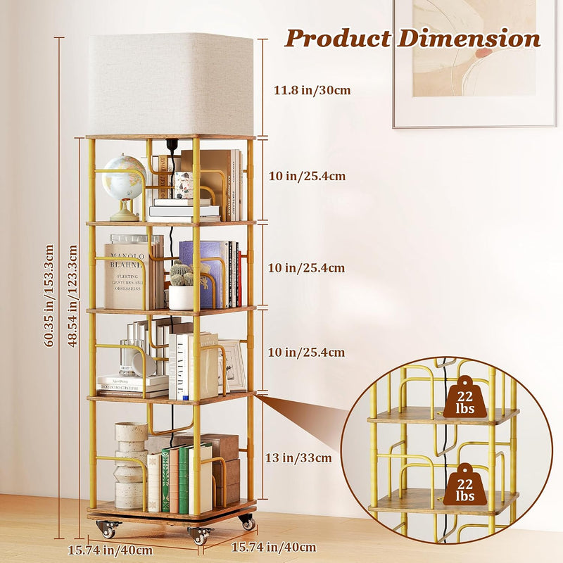 4-Tier Rotating Bookshelf Storage Rack Oak Colour
