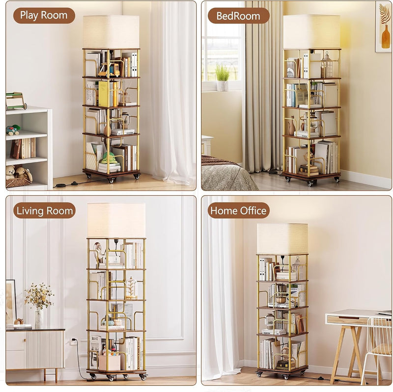 4-Tier Rotating Bookshelf Storage Rack Oak Colour