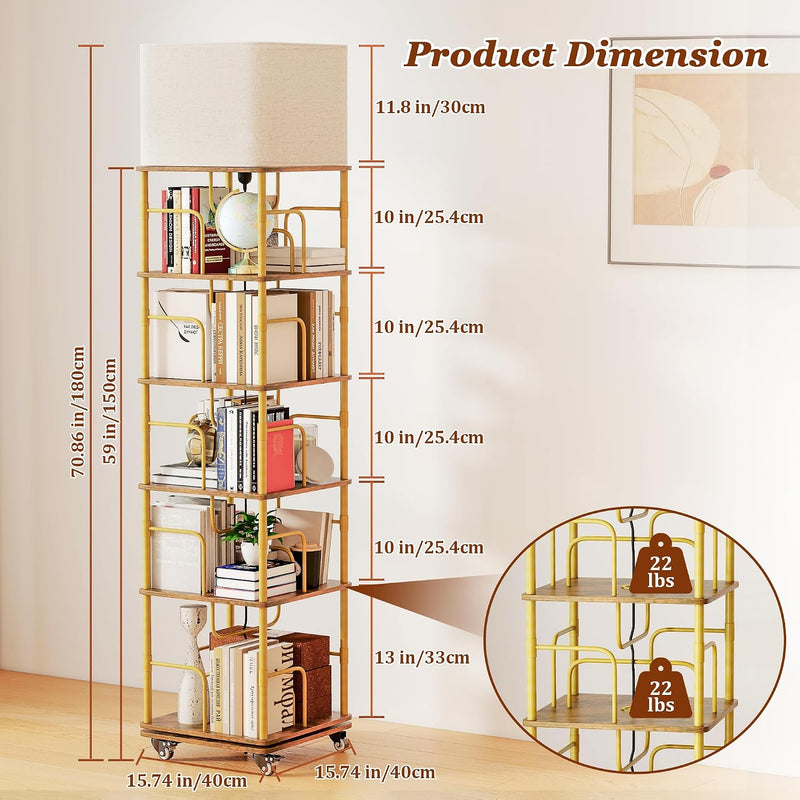 4-Tier Rotating Bookshelf Storage Rack Oak Colour