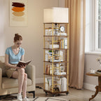 4-Tier Rotating Bookshelf Storage Rack Oak Colour