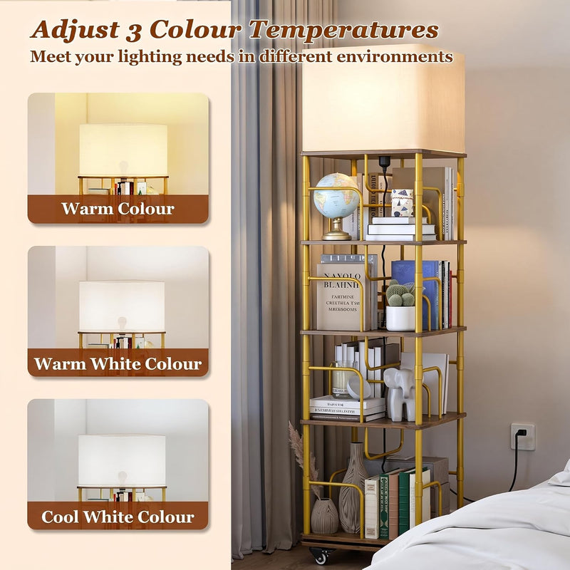 4-Tier Rotating Bookshelf Storage Rack Oak Colour