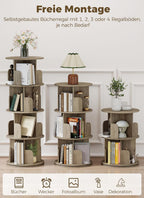 4-Tier Rotating Bookshelf Storage Rack Oak Colour Round