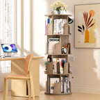 4-Tier Rotating Bookshelf Wooden Tower Spinning Kids Floor
