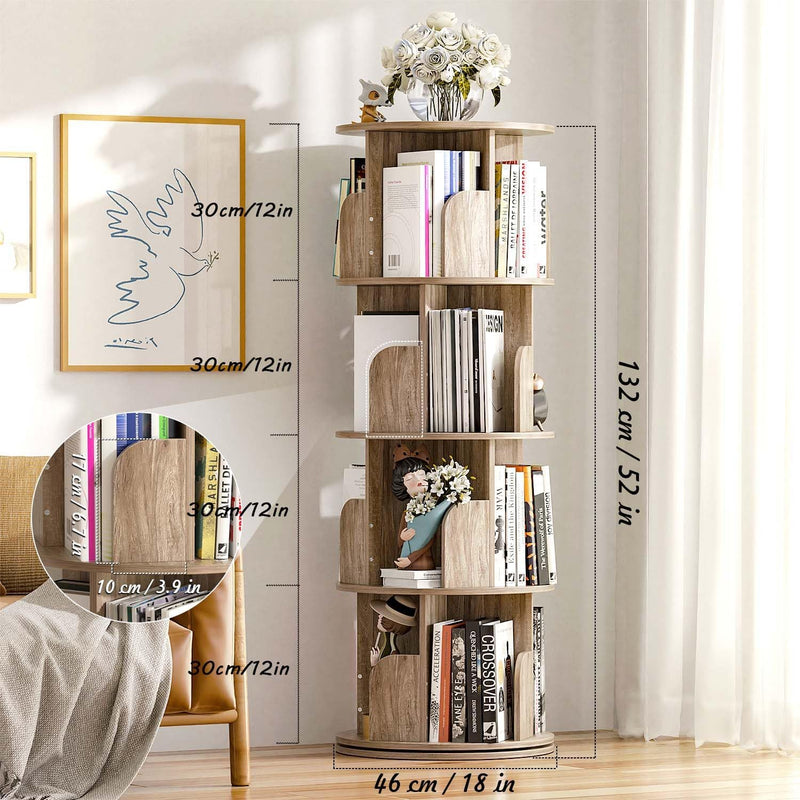 4-Tier Rotating Bookshelf Wooden Tower Spinning Kids Floor