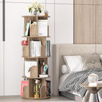 4-Tier Rotating Bookshelf Wooden Tower Spinning Kids Floor