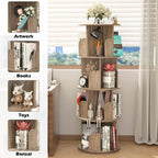 4-Tier Rotating Bookshelf Wooden Tower Spinning Kids Floor