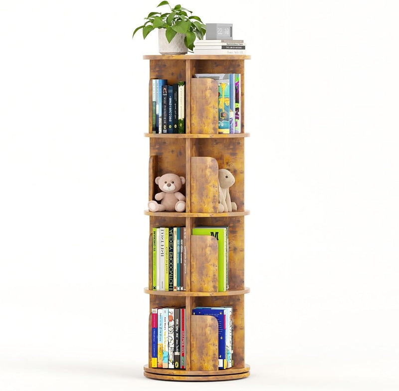 4-Tier Rotating Kids Bookshelf Wooden Small Corner