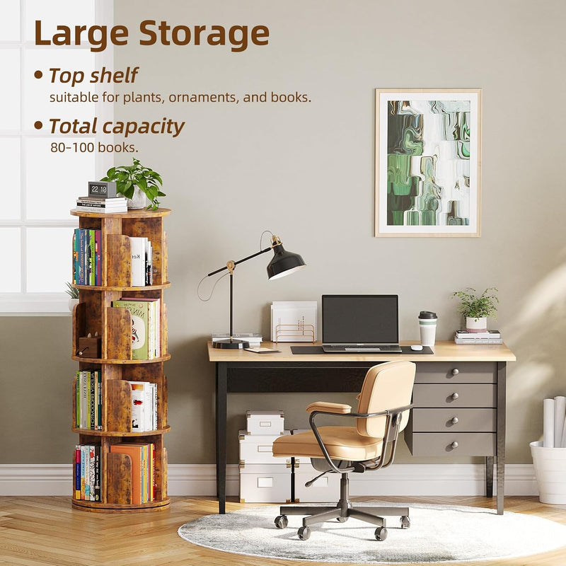 4-Tier Rotating Kids Bookshelf Wooden Small Corner