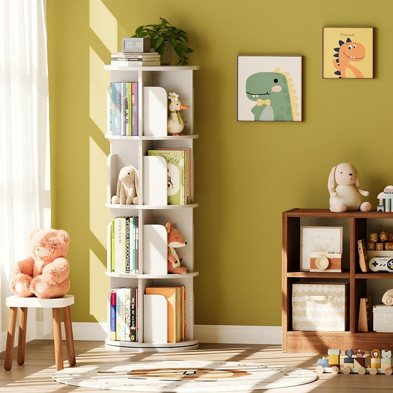 4-Tier Rotating Kids Bookshelf Wooden Small Corner