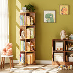 4-Tier Rotating Kids Bookshelf Wooden Small Corner