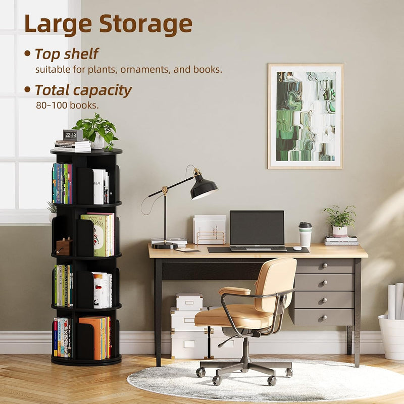 4-Tier Rotating Kids Bookshelf Wooden Small Corner
