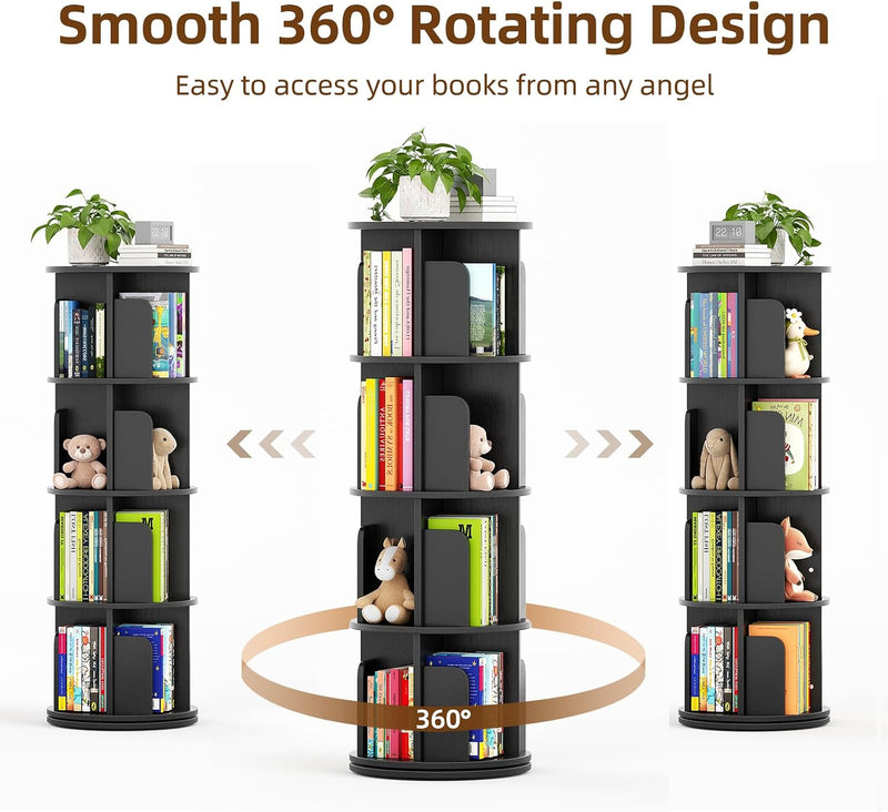 4-Tier Rotating Kids Bookshelf Wooden Small Corner
