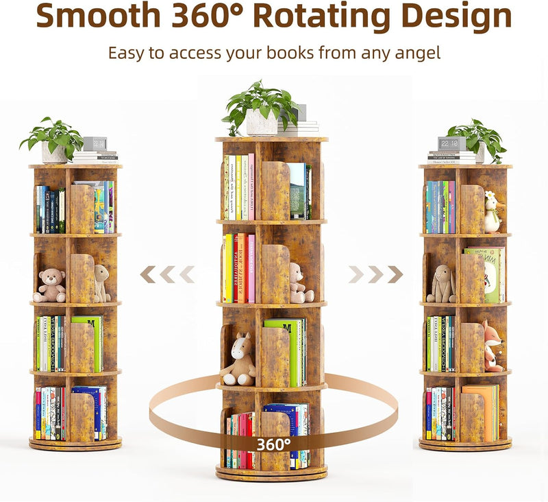 4-Tier Rotating Kids Bookshelf Wooden Small Corner