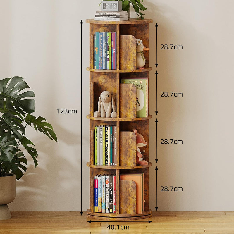 4-Tier Rotating Kids Bookshelf Wooden Small Corner