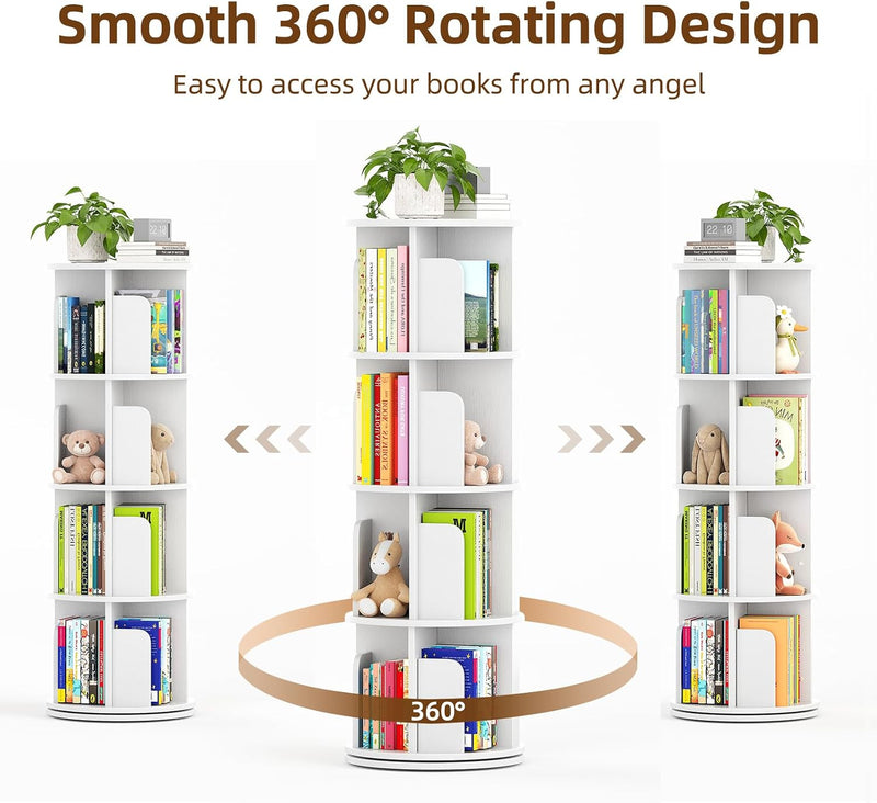 4-Tier Rotating Kids Bookshelf Wooden Small Corner