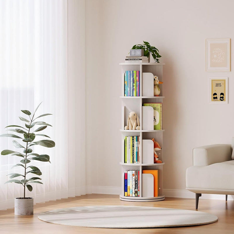 4-Tier Rotating Kids Bookshelf Wooden Small Corner