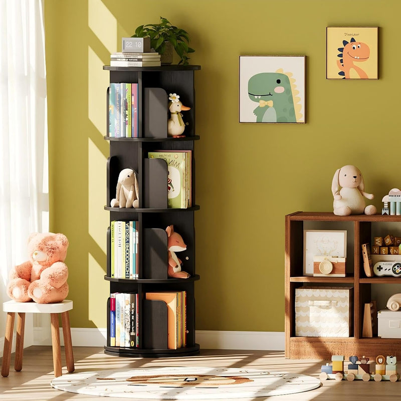 4-Tier Rotating Kids Bookshelf Wooden Small Corner