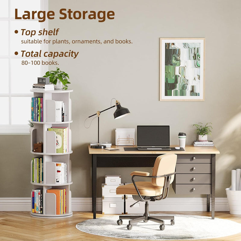 4-Tier Rotating Kids Bookshelf Wooden Small Corner